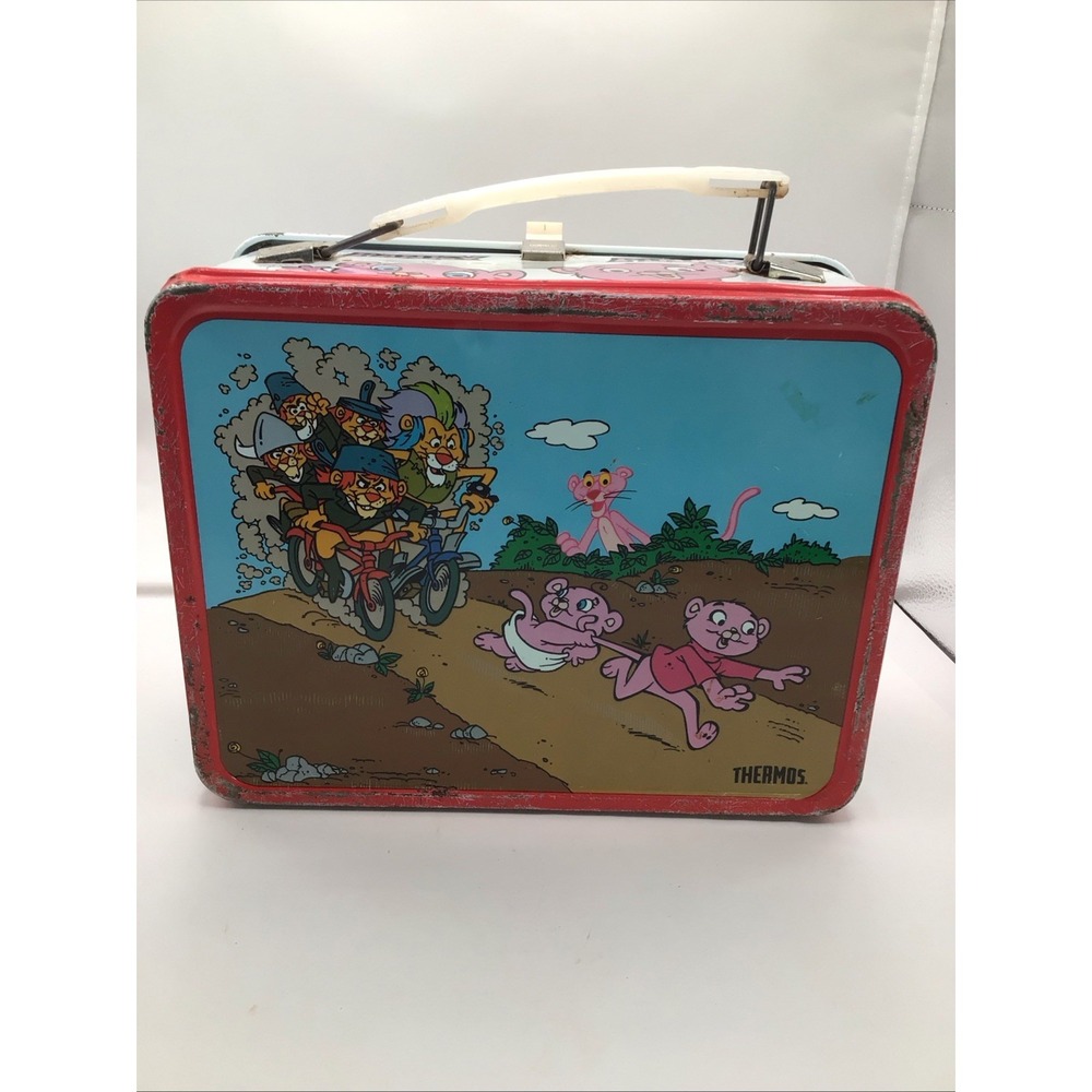 Vintage 1984 Lunch Box Pink Panther and Sons Metal Lunchbox Rainbow Panthers